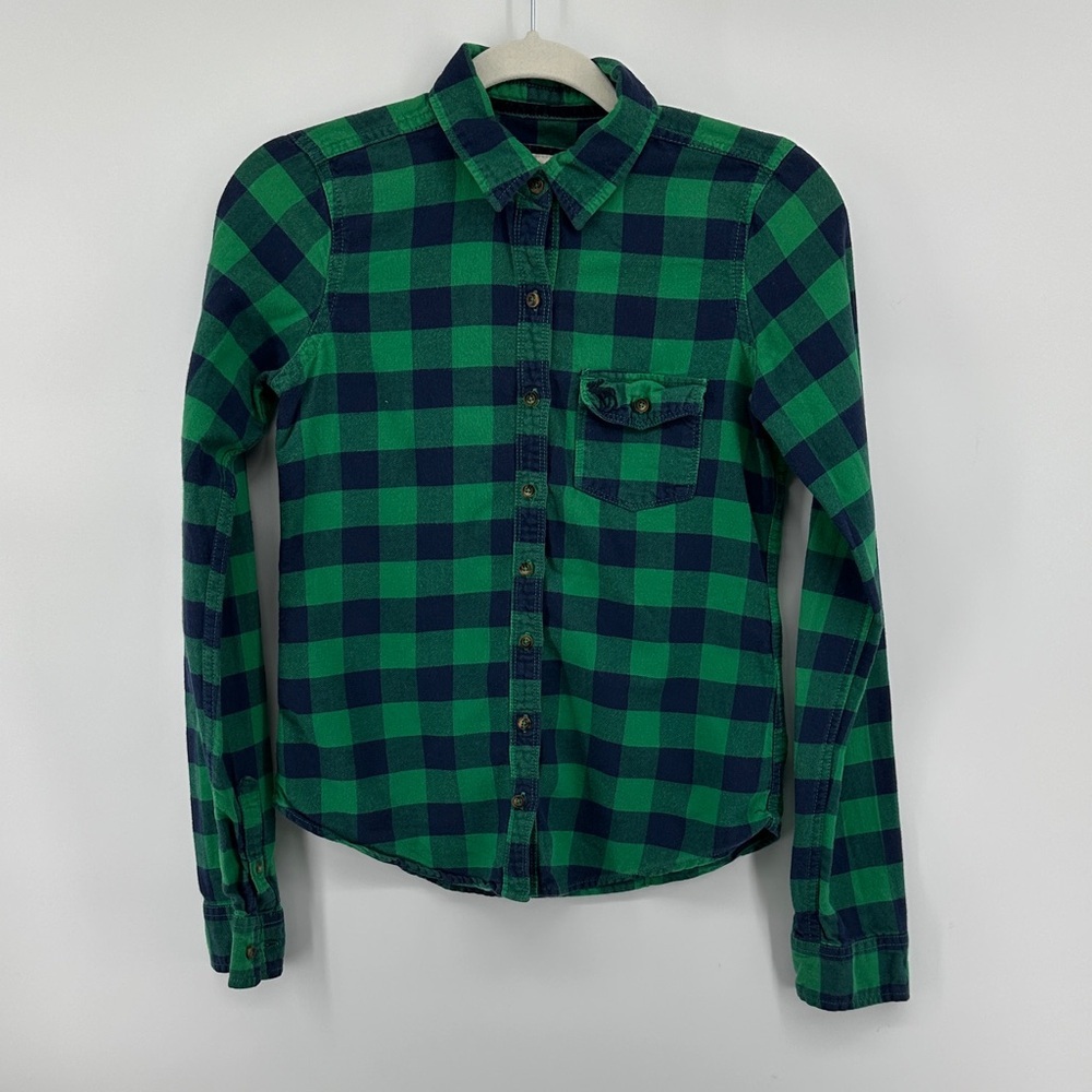 VTG Abercrombie & Fitch Green and Blue Plaid Button Down Shirt L/S Size Small